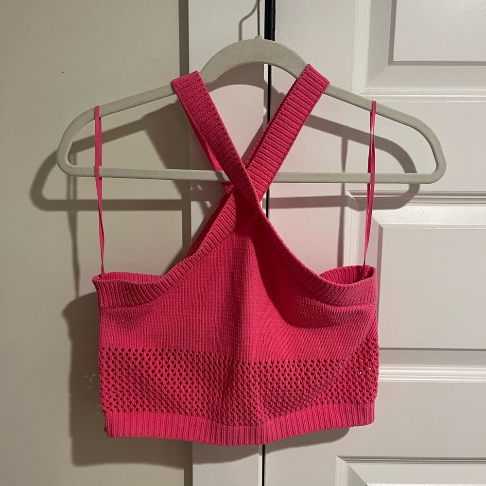 Zara Pink Ribbed Sleeveless Crop Tank Top